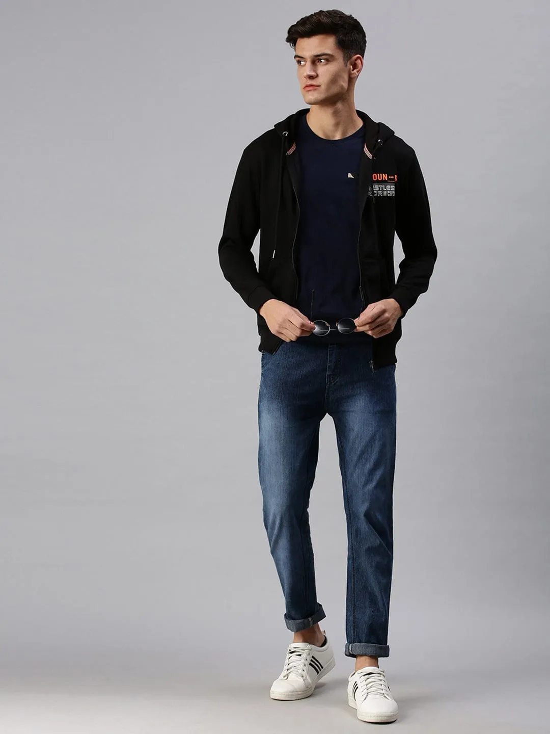 Men Black Printed Hoodie
