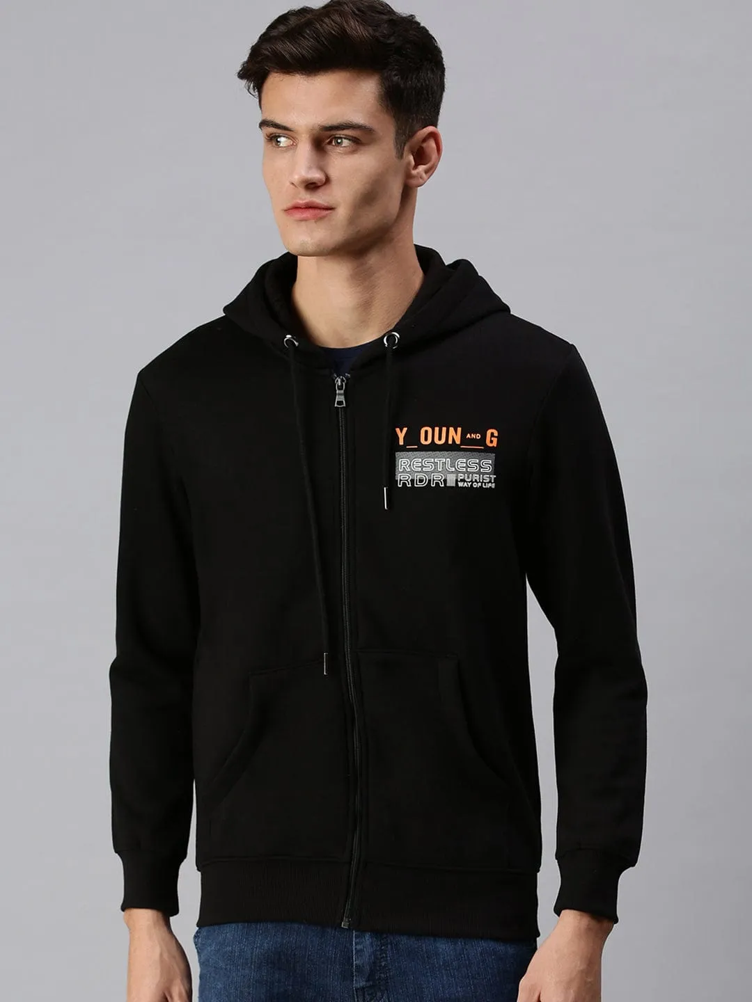 Men Black Printed Hoodie