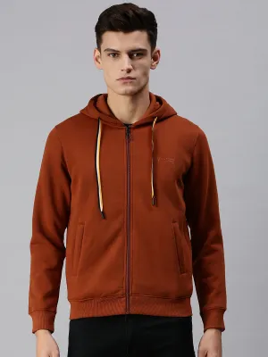 Men Hooded Solid Brown Pullover