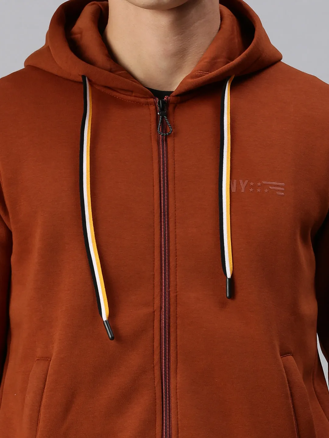 Men Hooded Solid Brown Pullover
