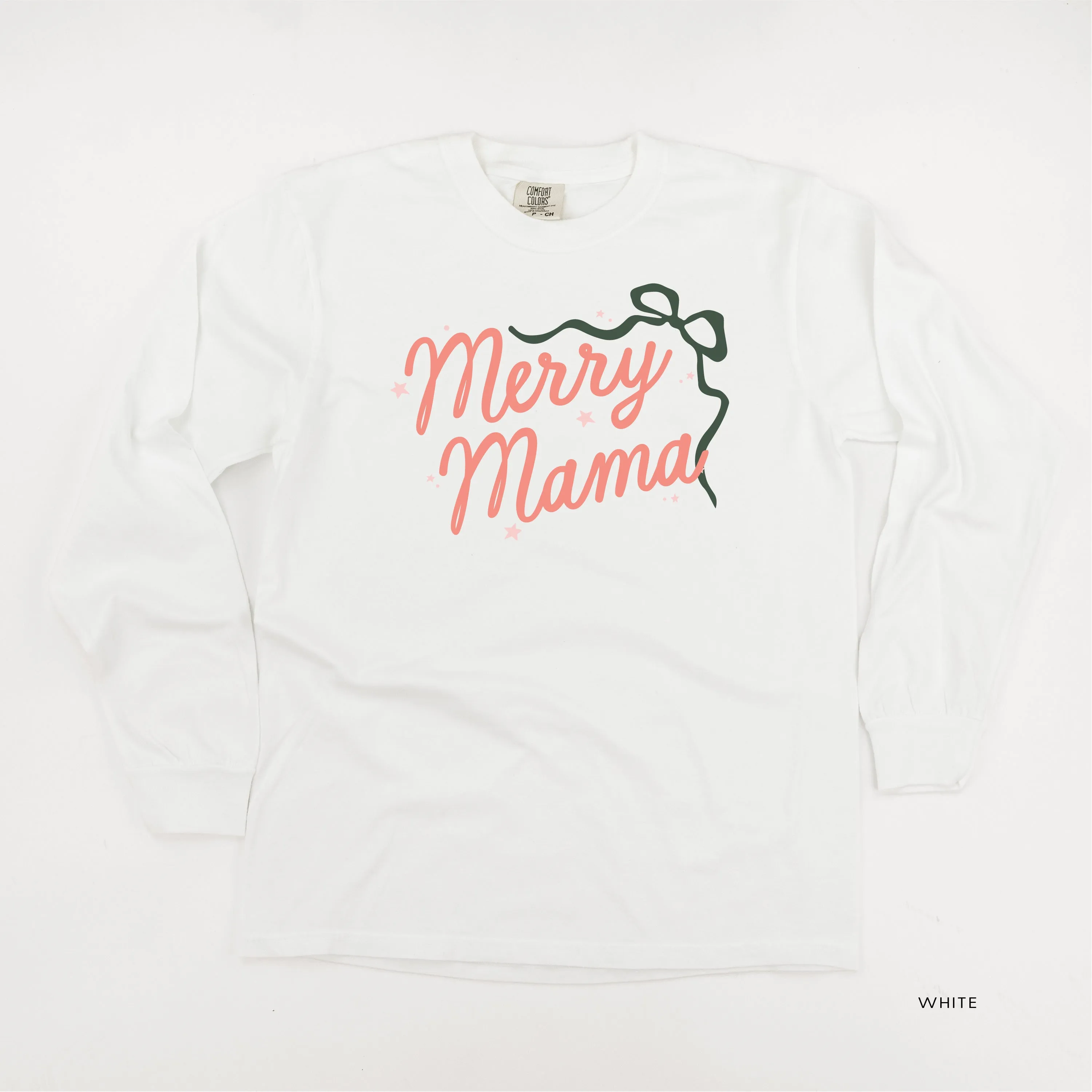 Merry Mama With Bow and Stars - LONG SLEEVE Comfort Colors Tee