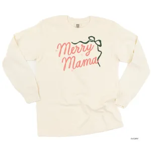 Merry Mama With Bow and Stars - LONG SLEEVE Comfort Colors Tee