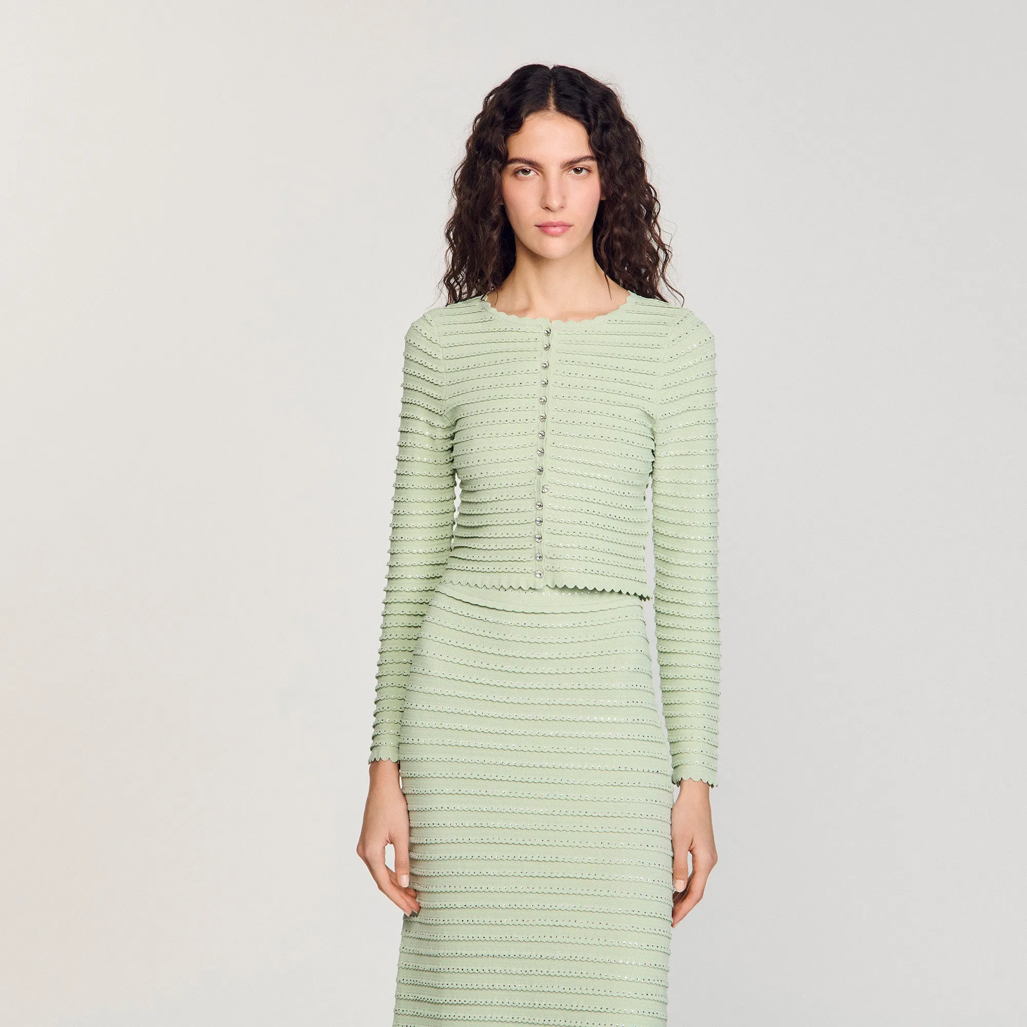 Merveilleux Studded Cardigan Vert Amande