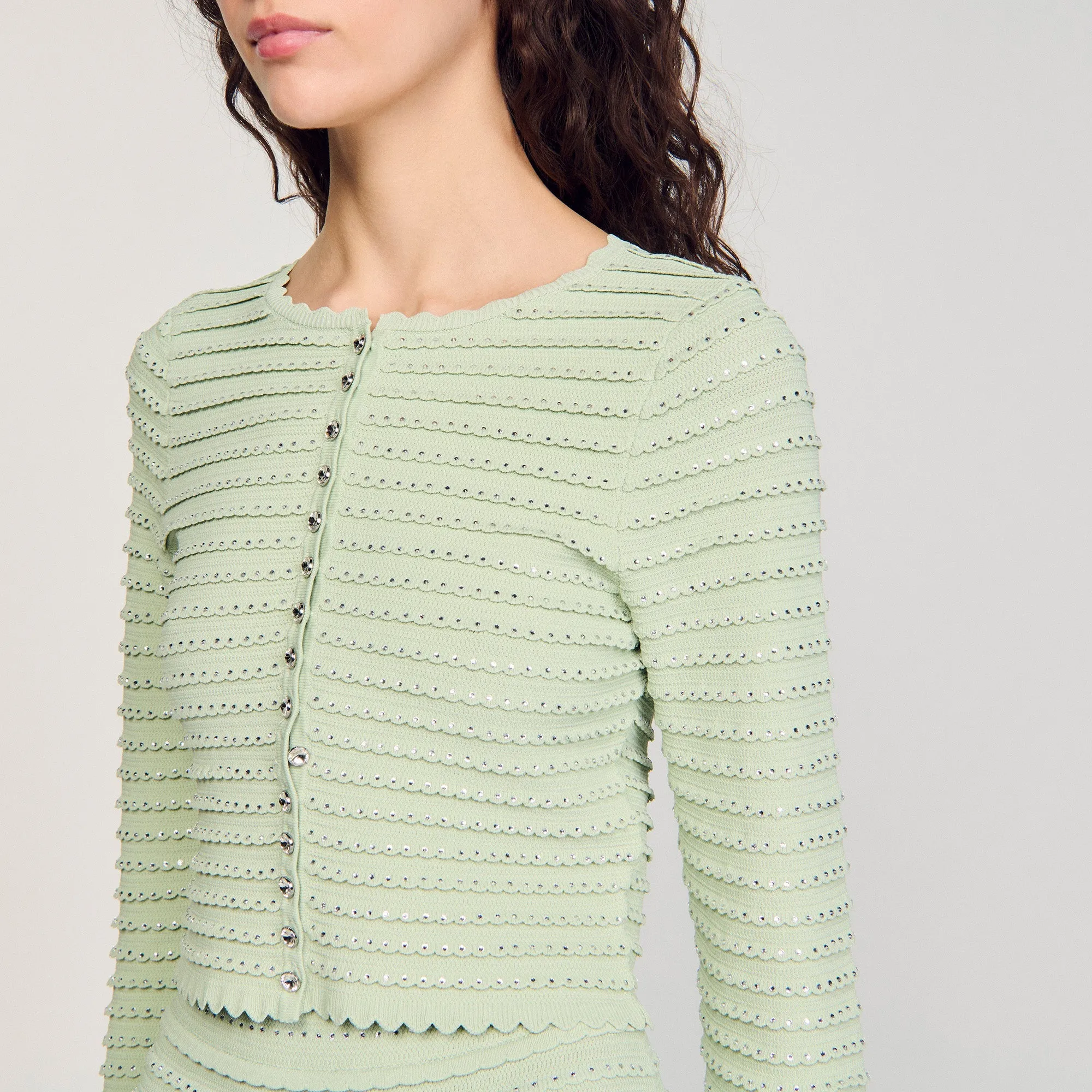 Merveilleux Studded Cardigan Vert Amande