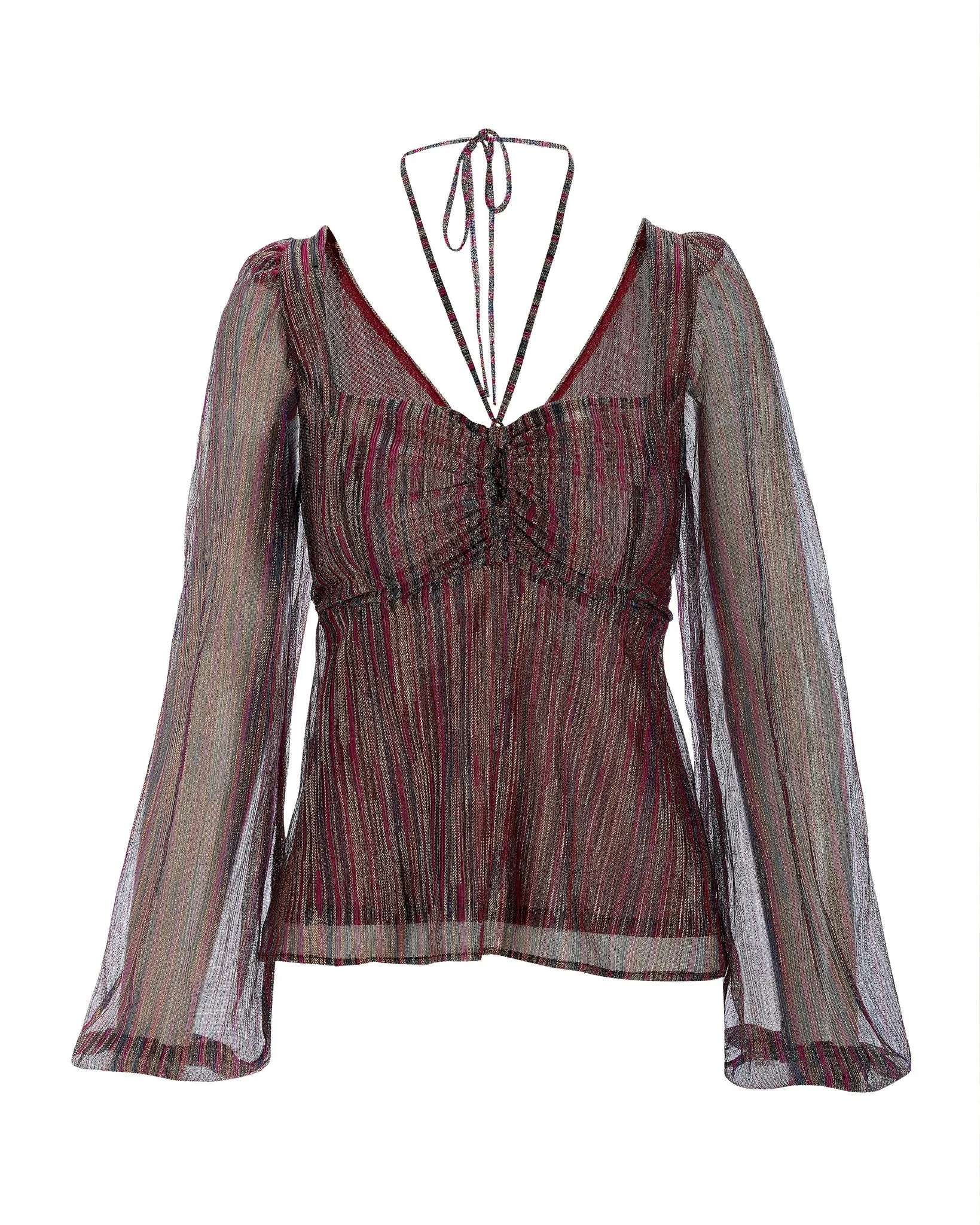 Metallic Ring Sweetheart Knit Top Pink Multi