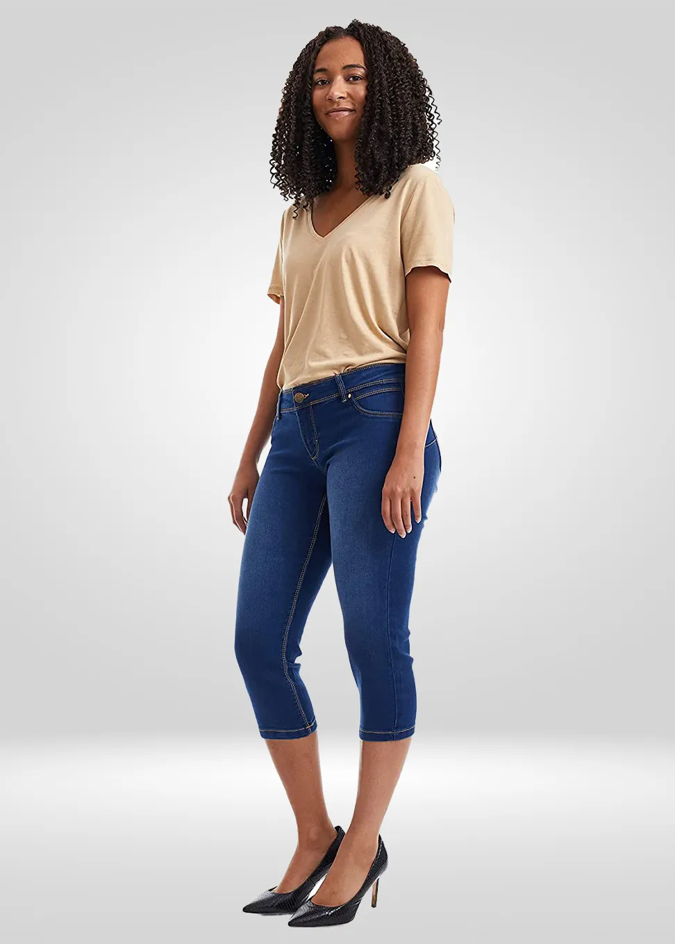 Mid Rise Stretch Denim Capris