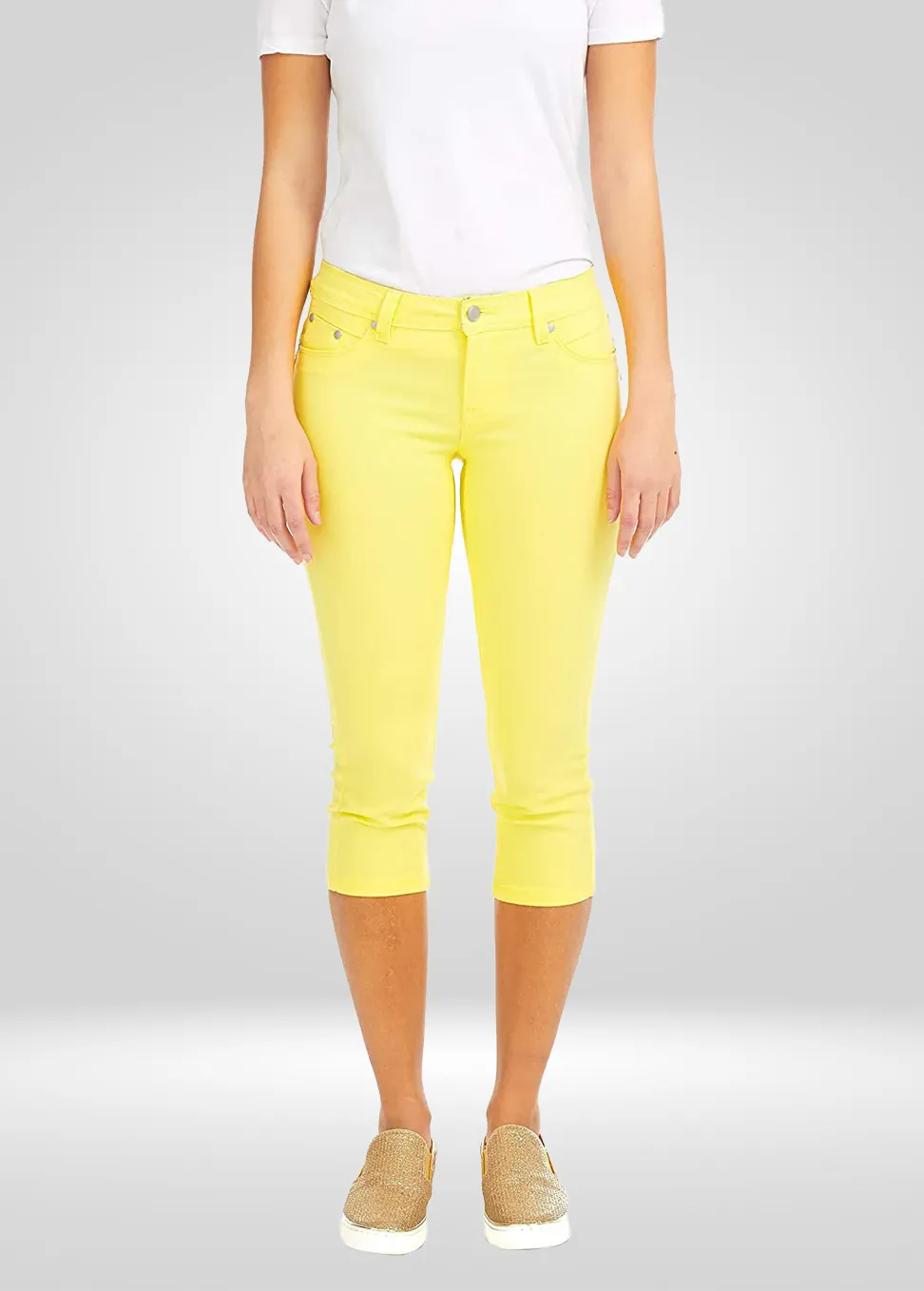 Mid Rise Stretch Denim Capris