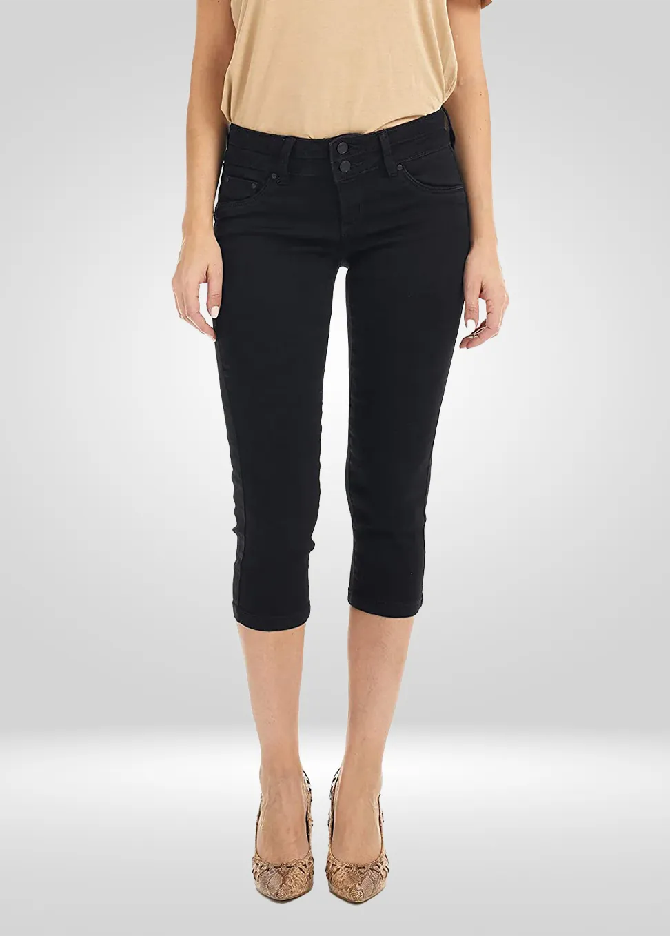 Mid Rise Stretch Denim Capris