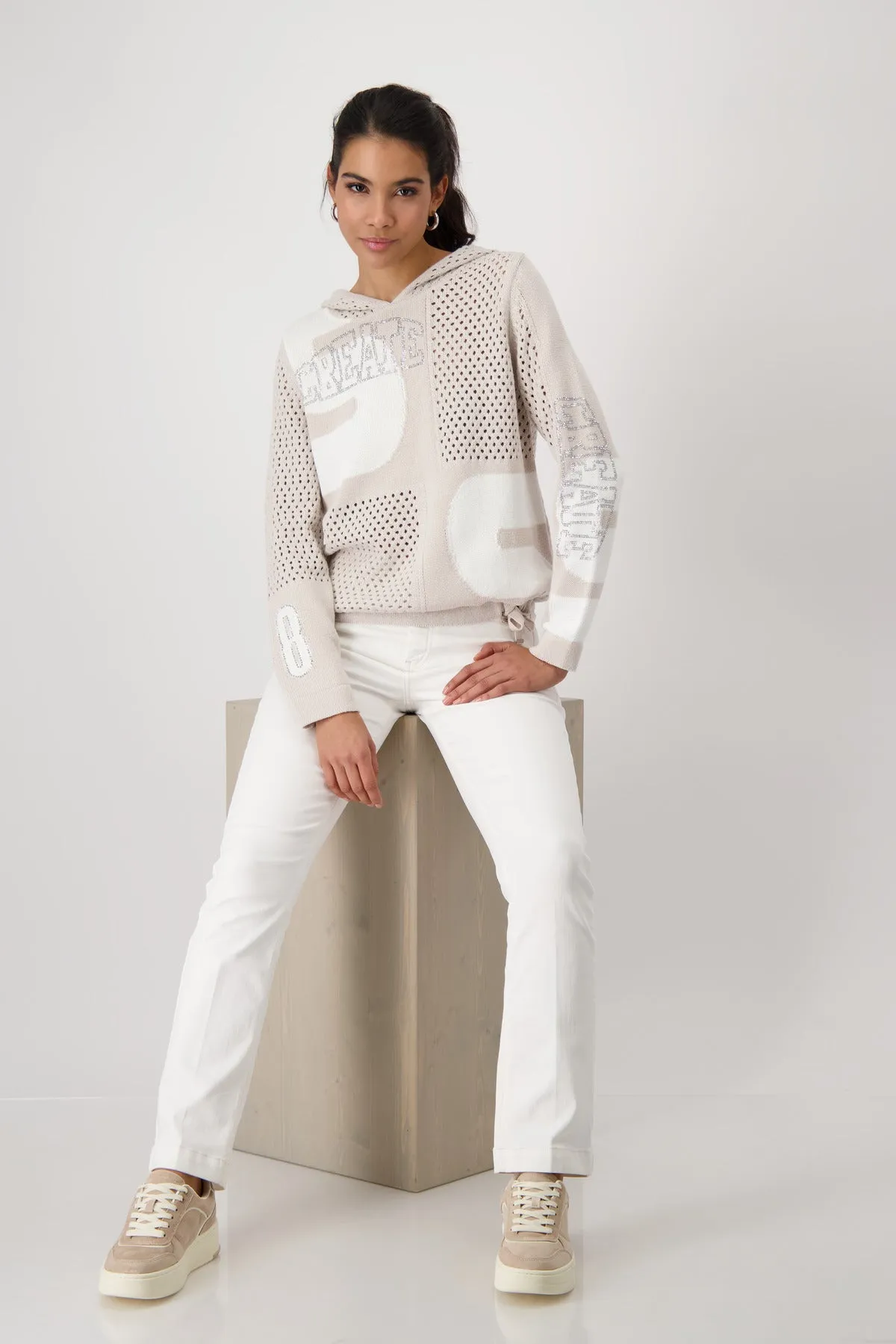 Monari Warm Sand Openwork Jumper with Lurex