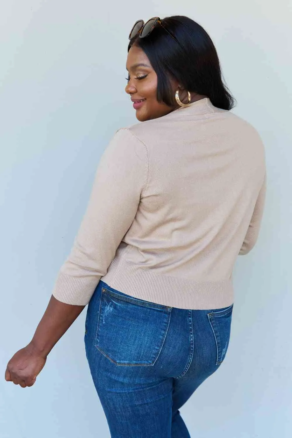 My Favorite  3/4 Sleeve Cropped Cardigan in Khaki