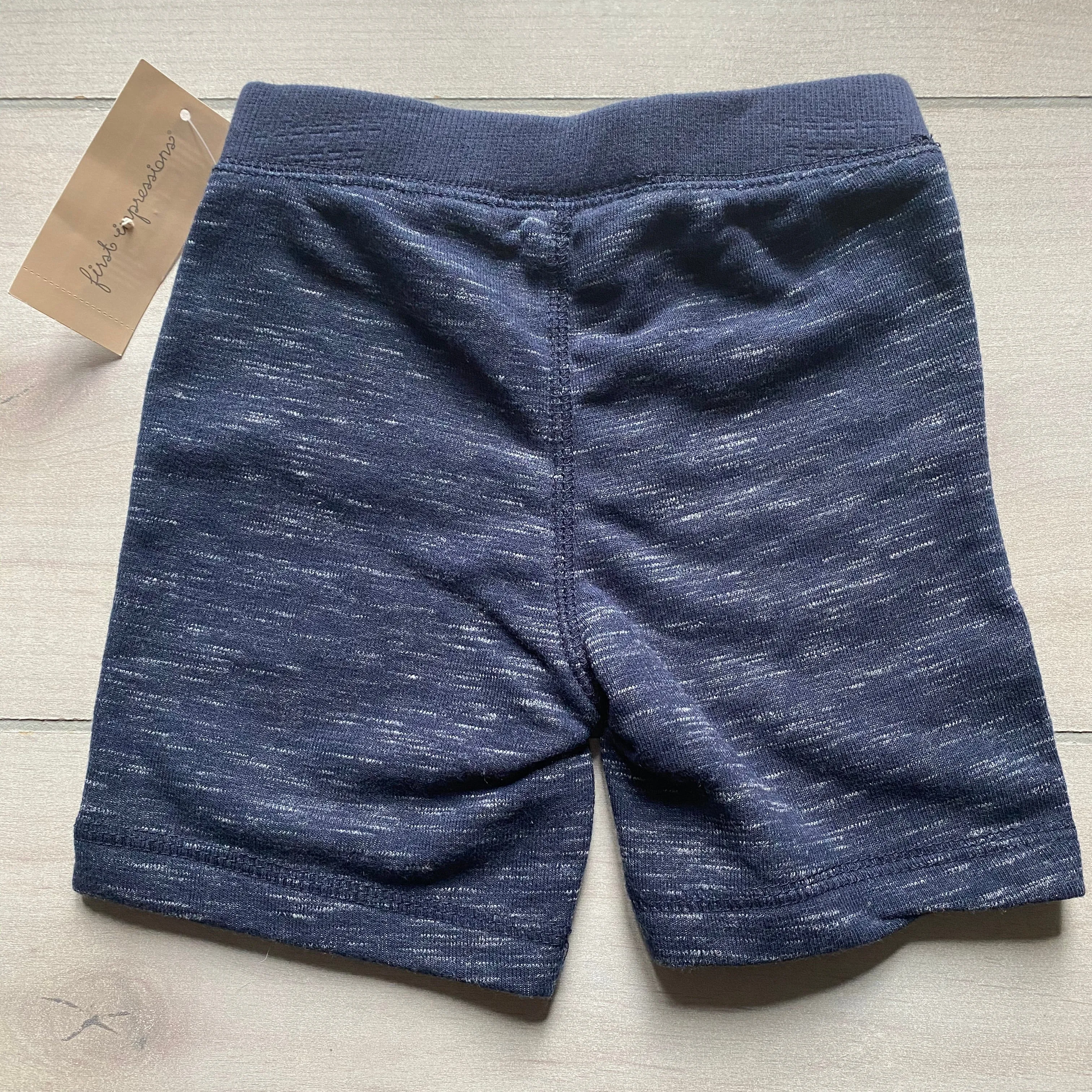 NEW First Impressions Dark Navy Heathered Cotton Pull On Shorts