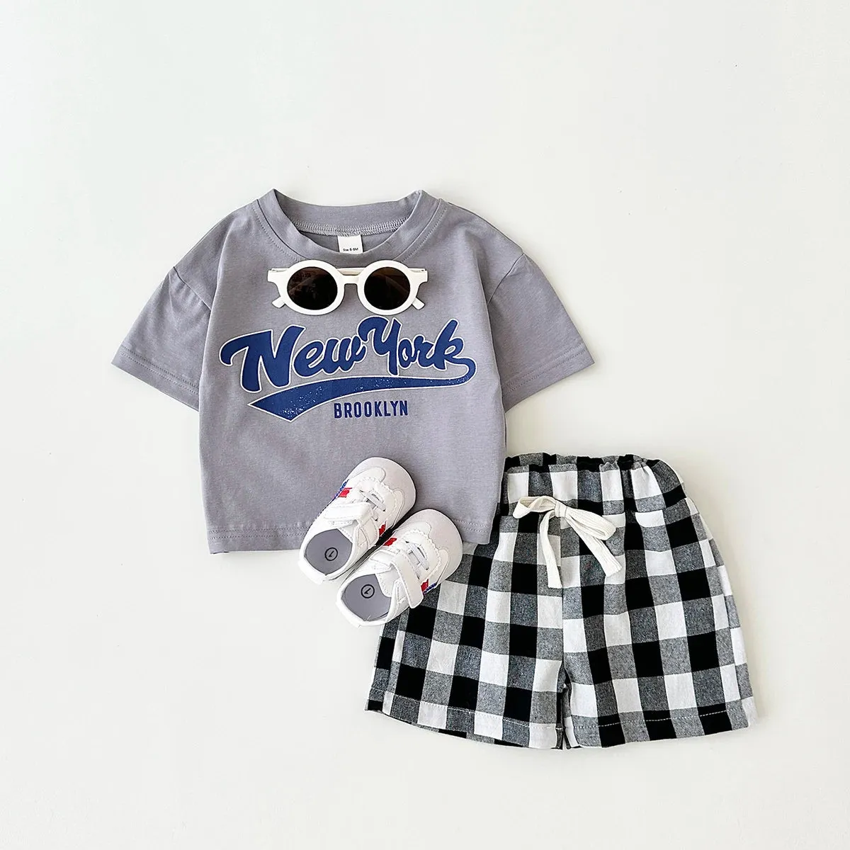 New York Print T-Shirt & Checkered Shorts Set