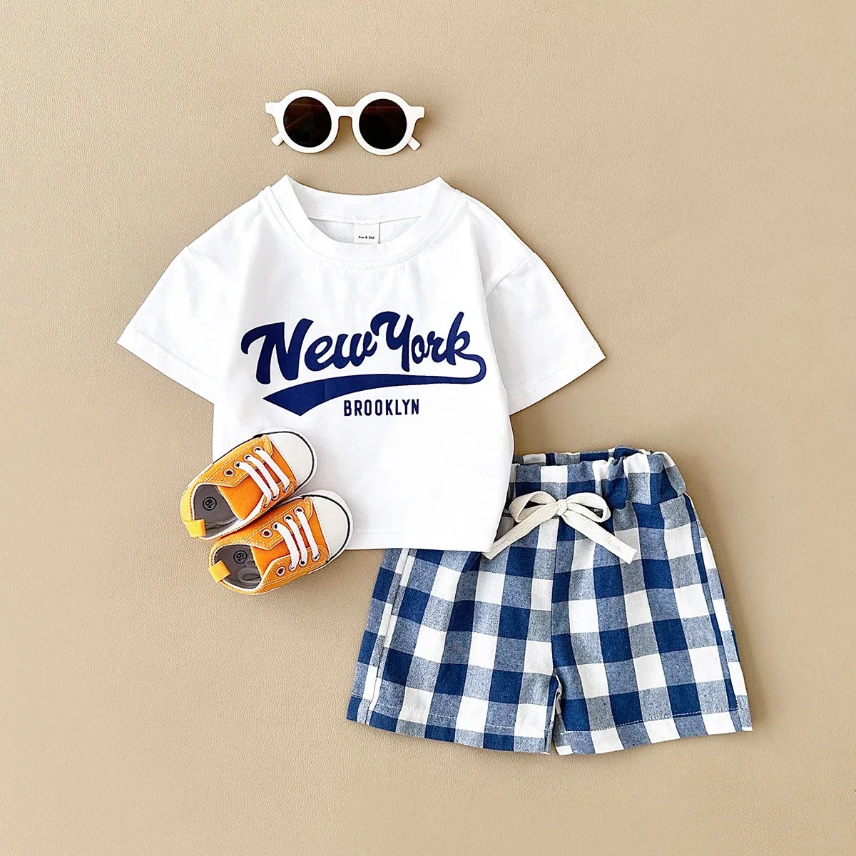 New York Print T-Shirt & Checkered Shorts Set