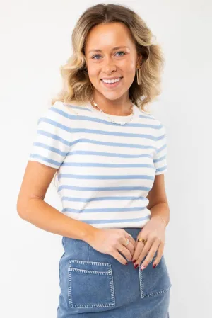 Next Up Blue Striped Knit Crop Top