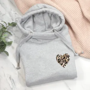 Painted Leopard Heart Grey Cowl Neck Hoodie