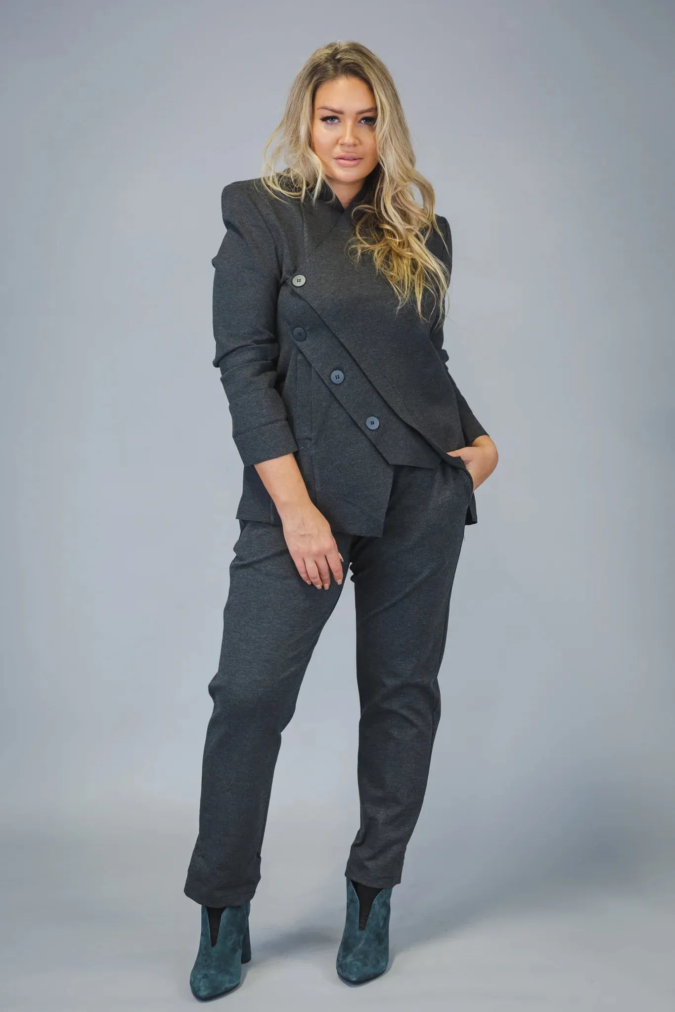 Paolo Tricot Sale, WT791872  Fitted Pant with Pockets, Grey 50% Off Regular Price