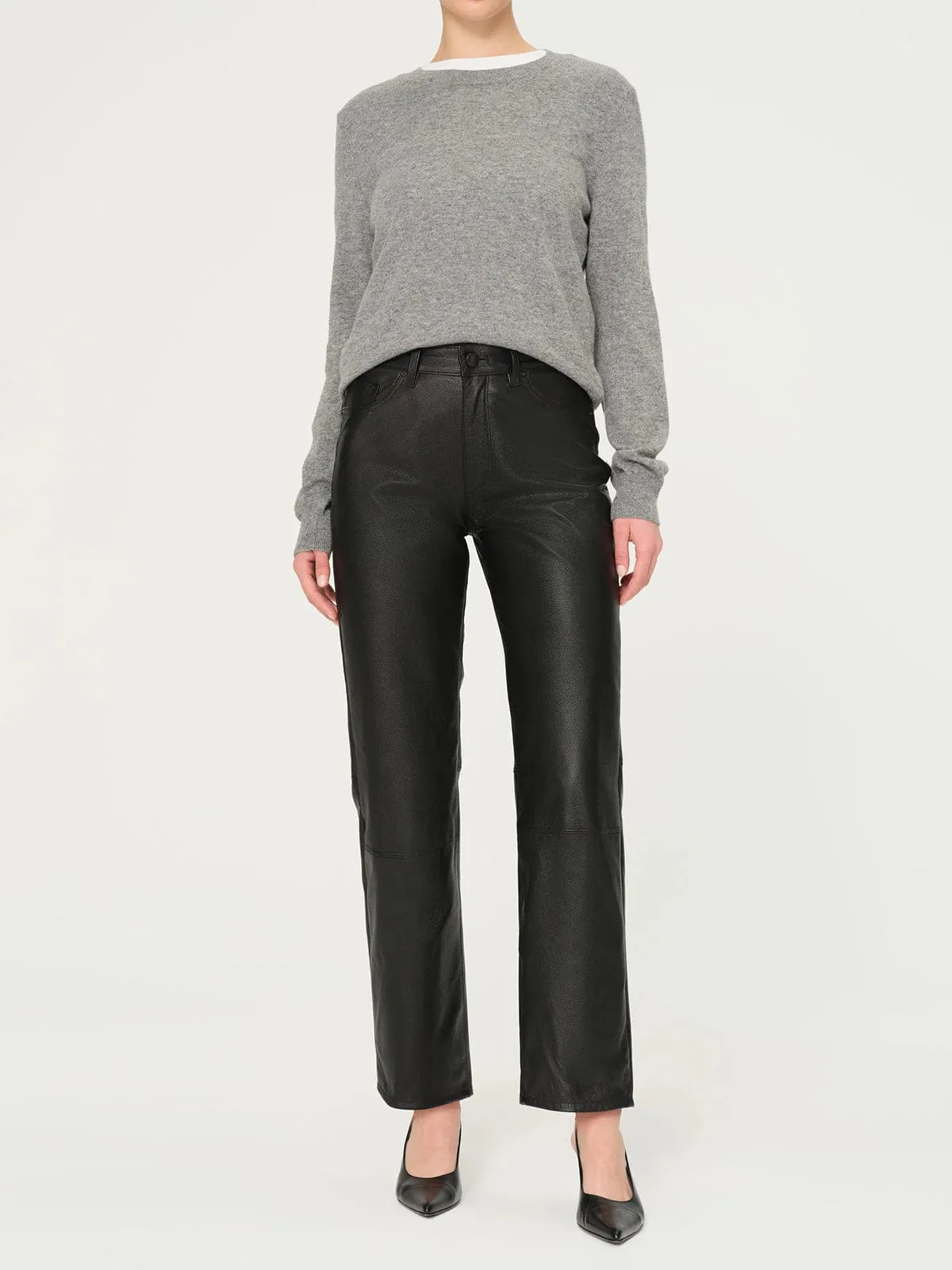 Patti Straight Leather Trousers - Black