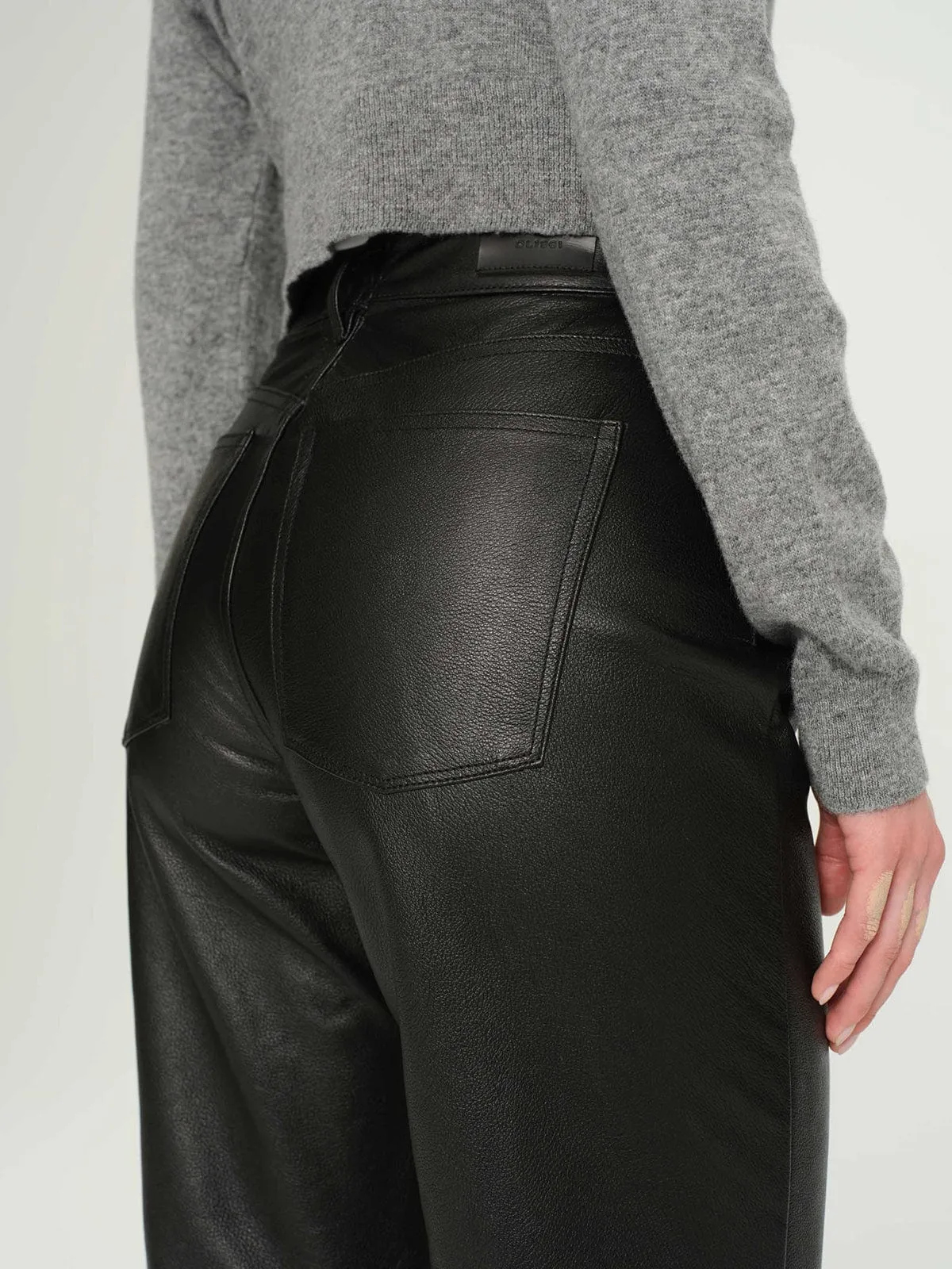 Patti Straight Leather Trousers - Black