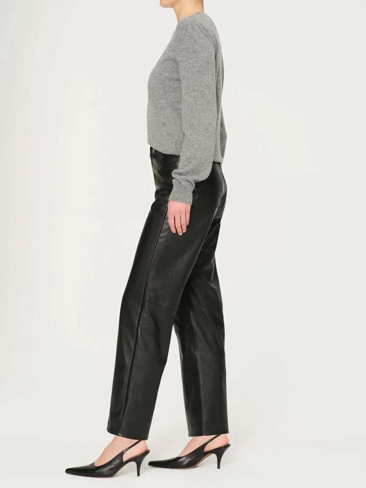 Patti Straight Leather Trousers - Black