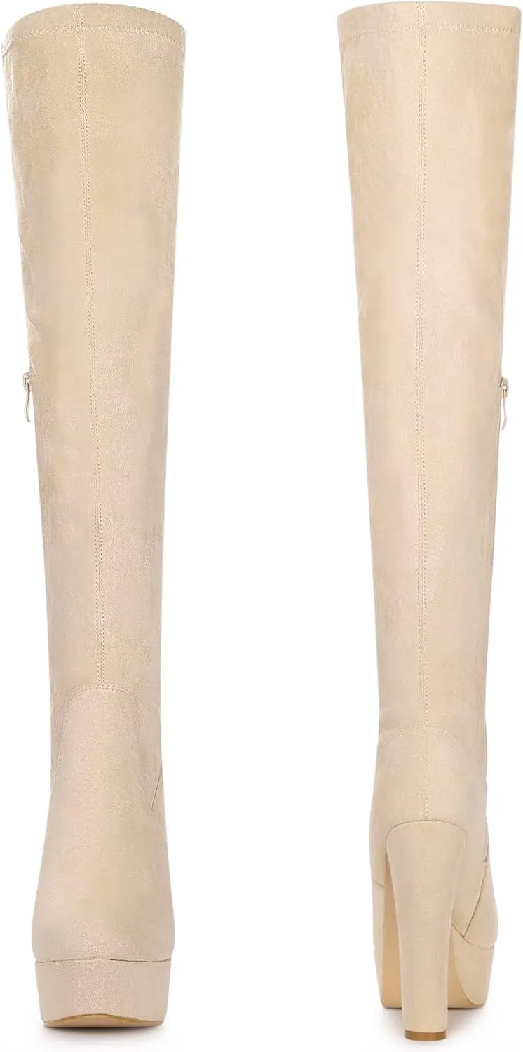 Perphy Platform Chunky Heel Over the Knee Thigh High Boots for Women