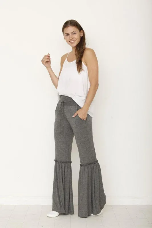 Plus Black Boho Ruffle Drawstring Pants