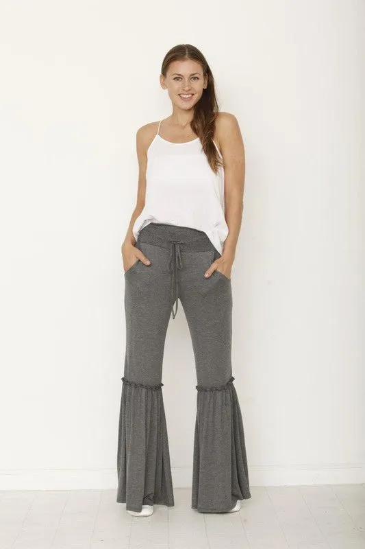 Plus Black Boho Ruffle Drawstring Pants
