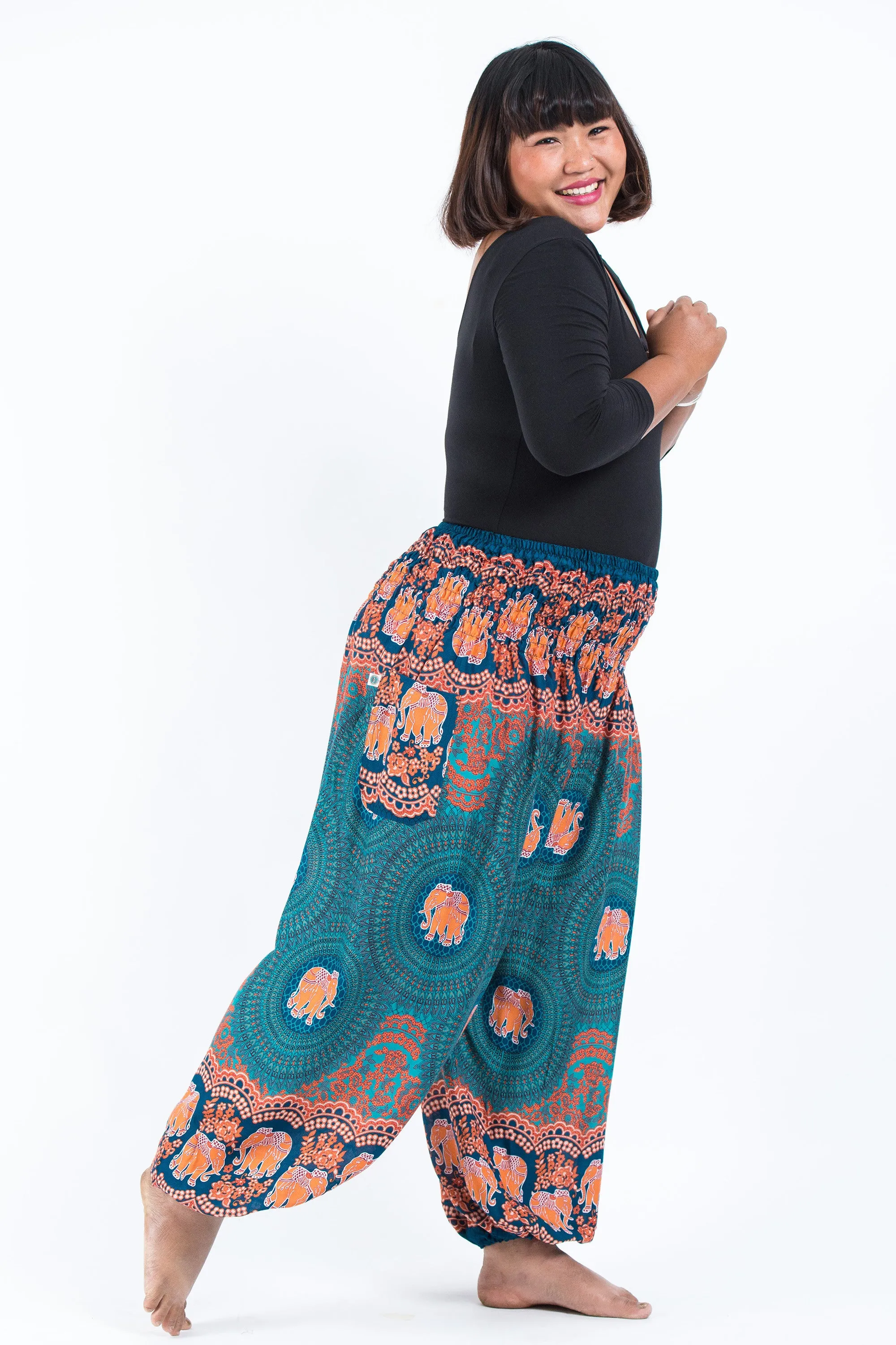 Plus Size Mandala Elephant Women's Elephant Pants in Turquoise