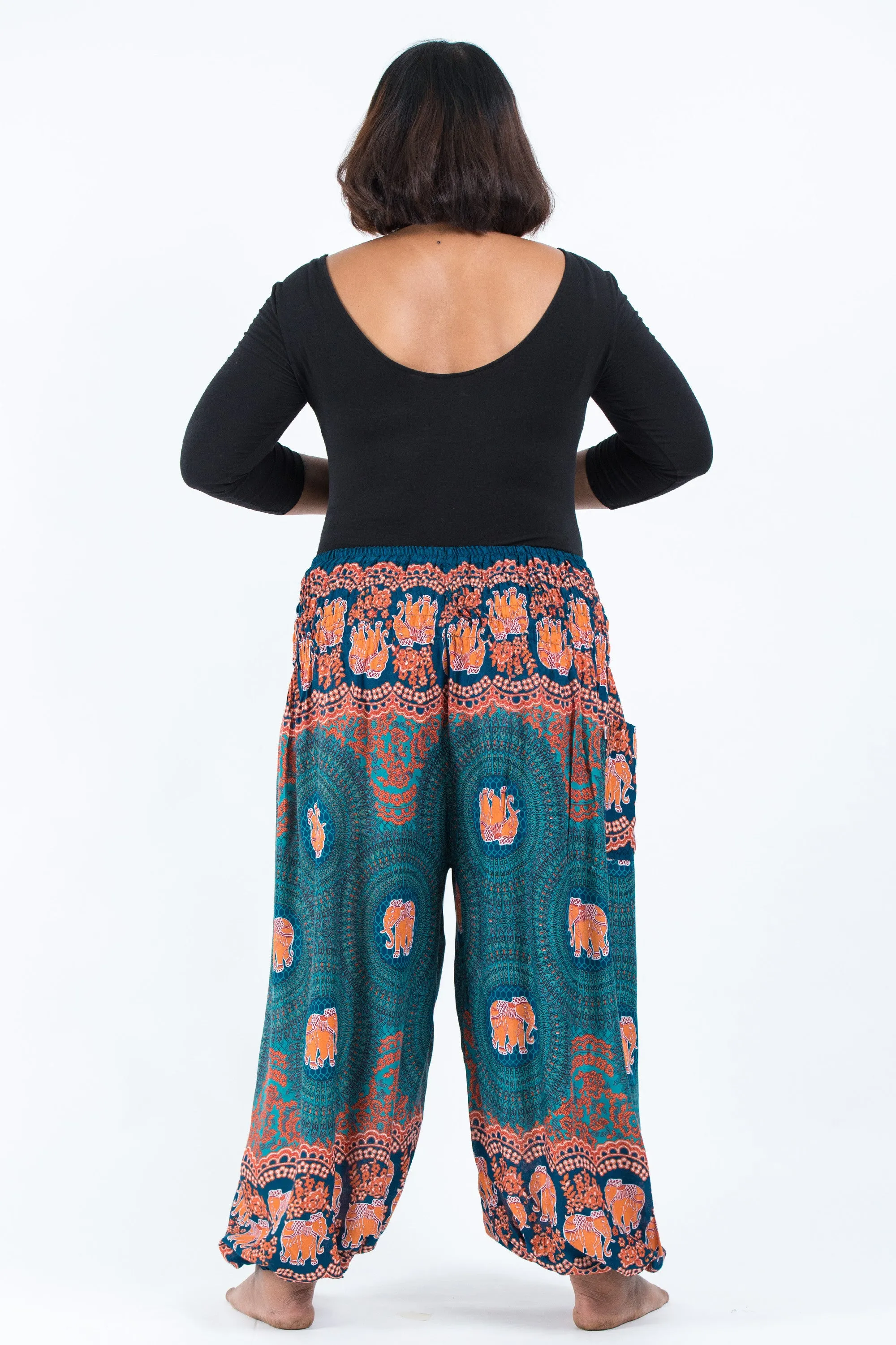 Plus Size Mandala Elephant Women's Elephant Pants in Turquoise