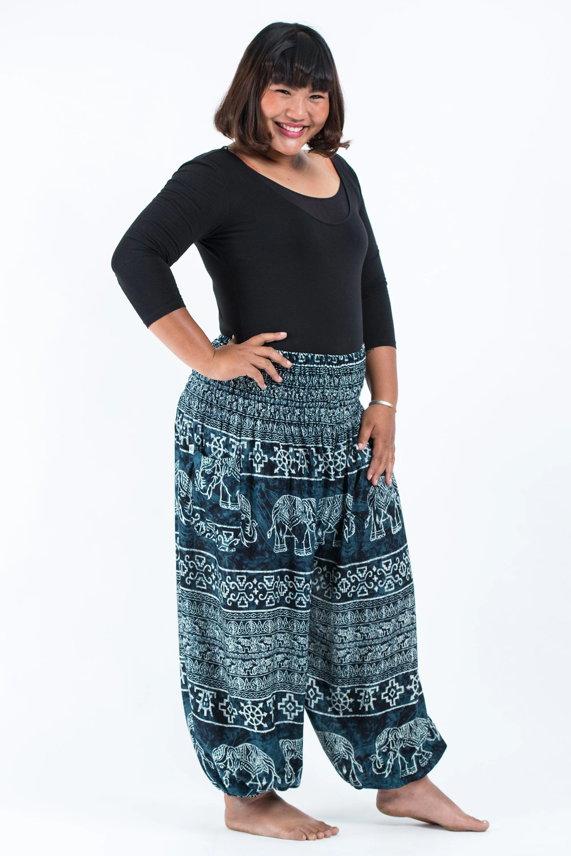 Plus Size Marble Elephant Women's Elephant Pants in Black