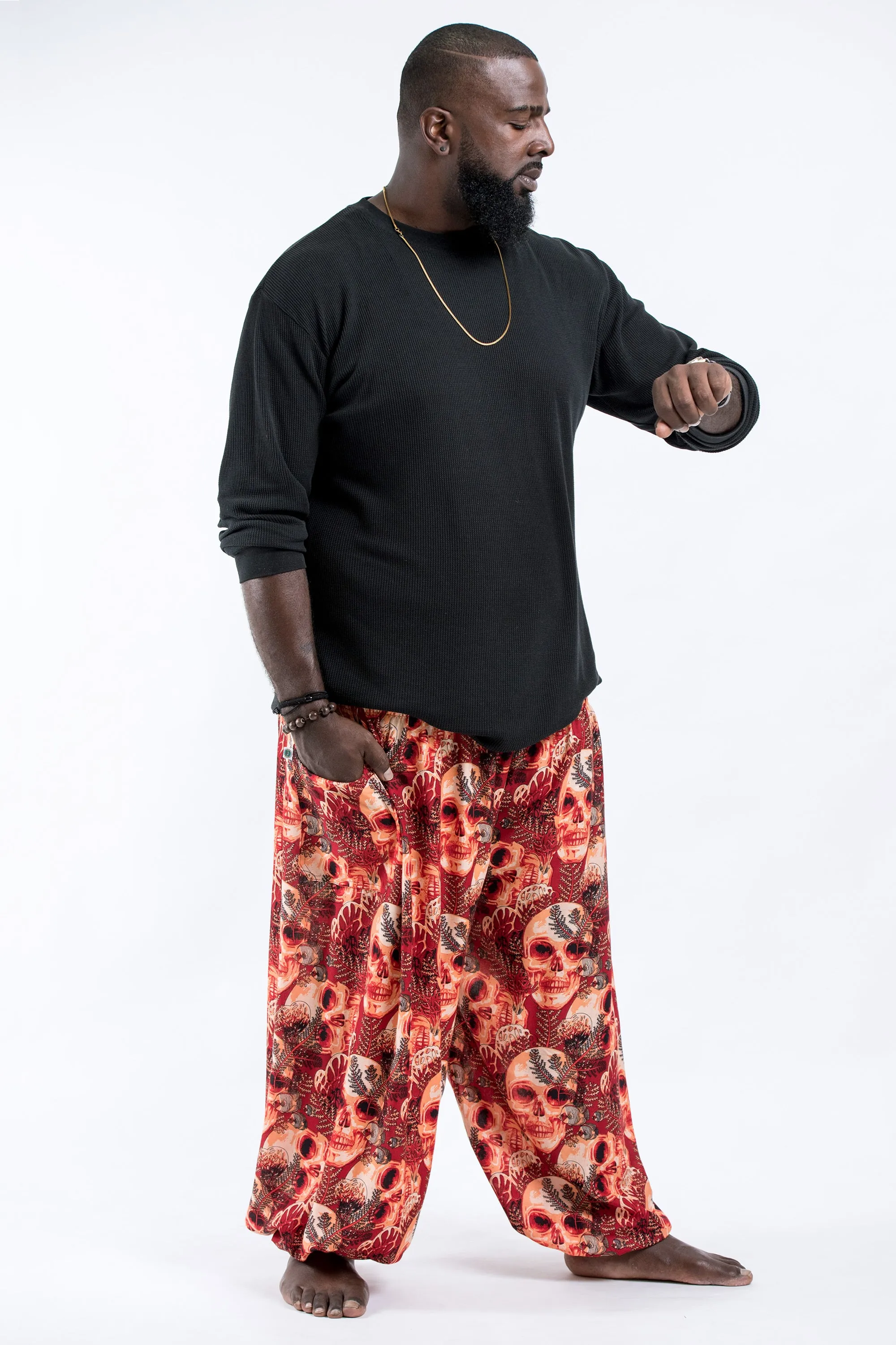 Plus Size Skulls Men's Harem Pants in Red