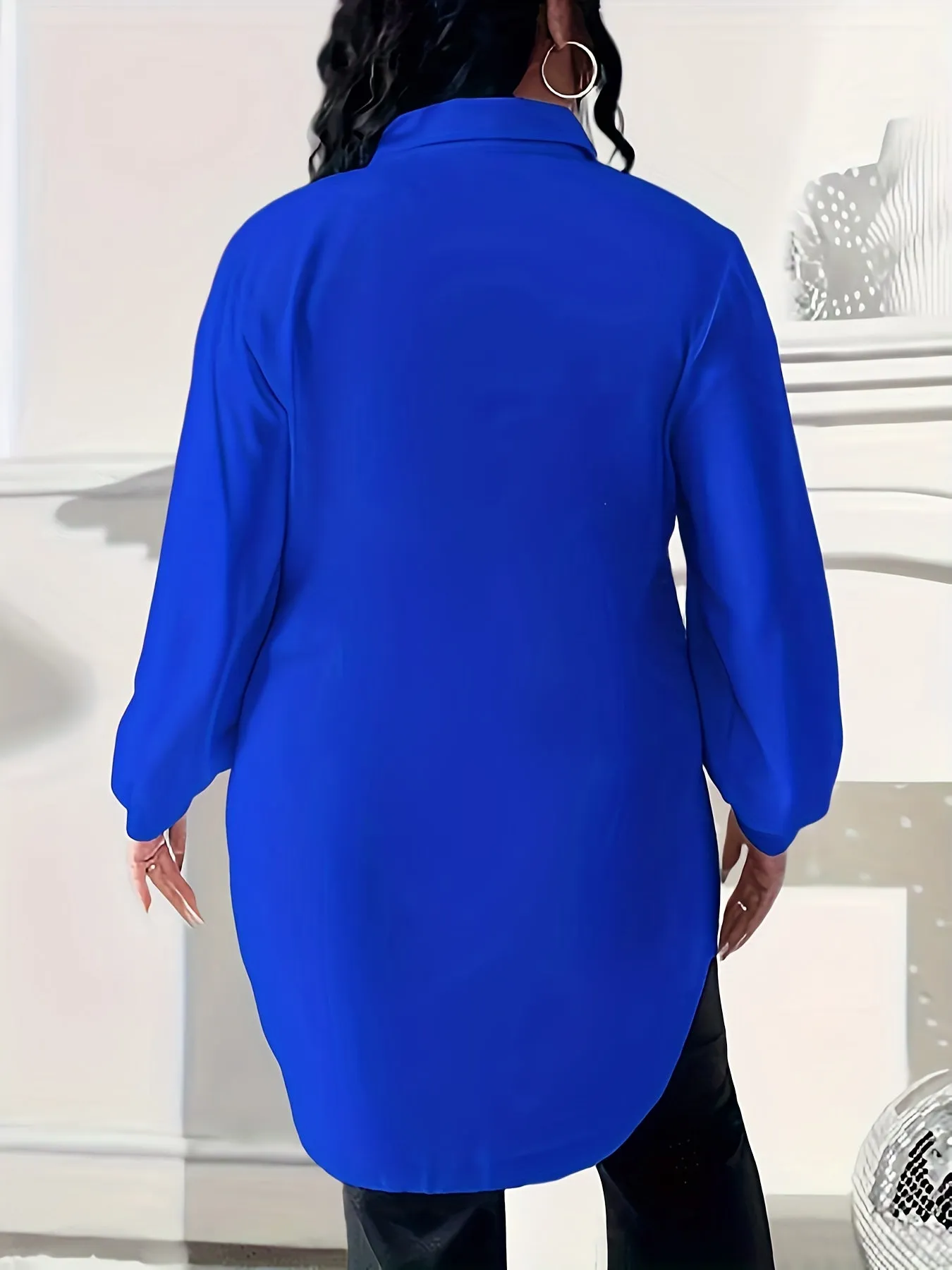 Plus Size Womens Elegant Lapel Collar Long Sleeve Shirt - Button Front, Slight Stretch, Solid Color, Woven Polyester Fabric - Perfect for Spring and Fall Seasons