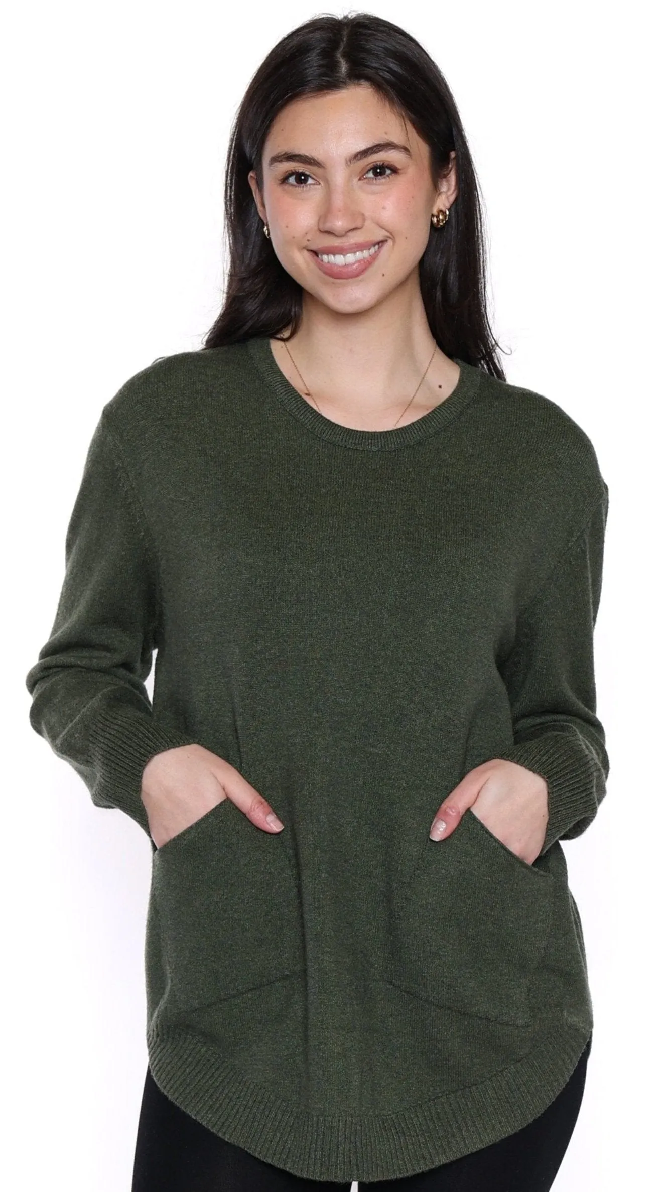 Round Necklined knitted Sweater with Pockets-T5189