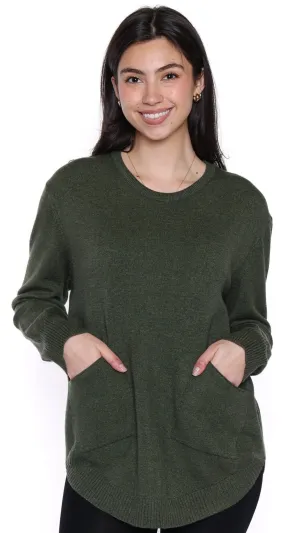 Round Necklined knitted Sweater with Pockets-T5189