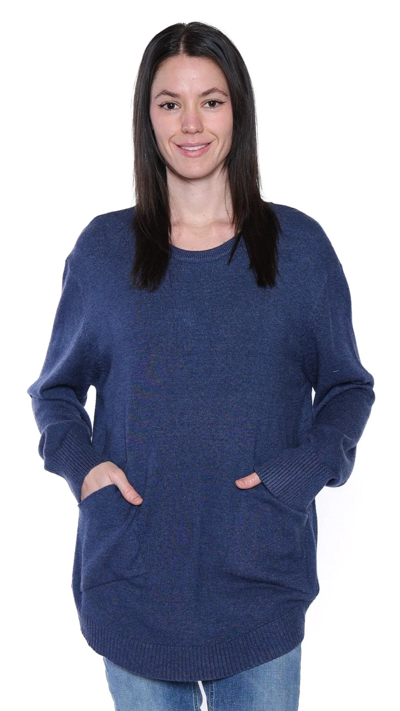 Round Necklined knitted Sweater with Pockets-T5189