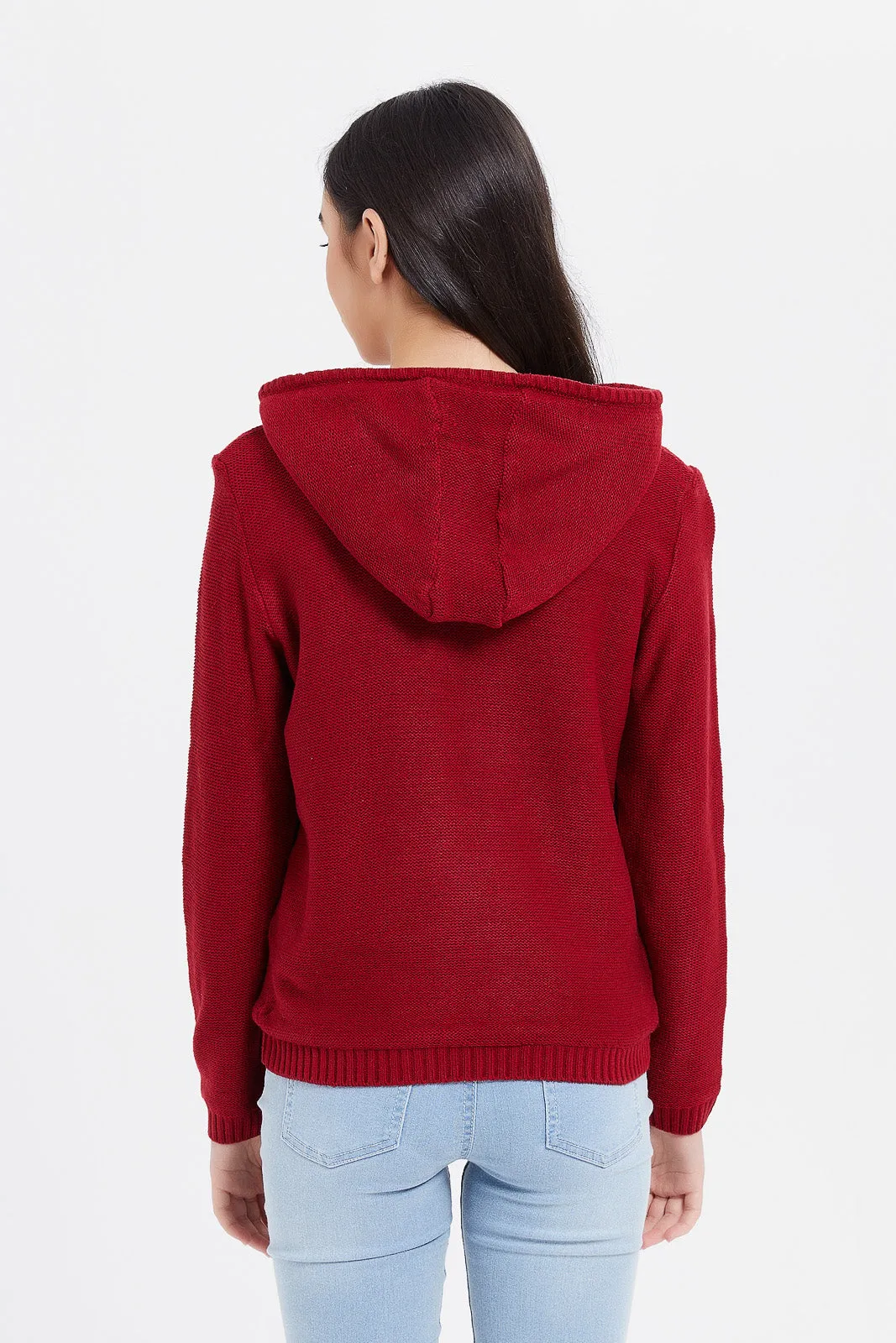 Senior Girls Red Zip Through Hooded With Sherpa Linning