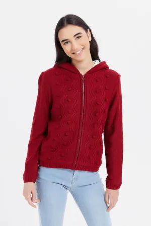 Senior Girls Red Zip Through Hooded With Sherpa Linning