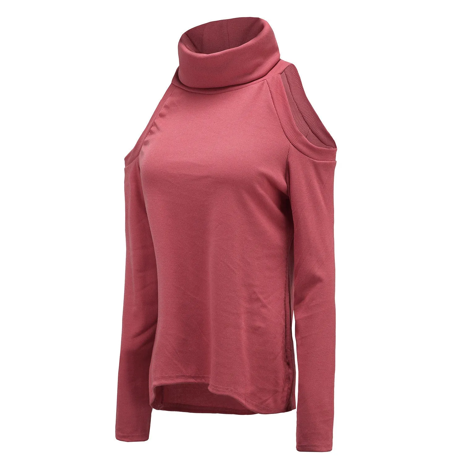Sexy Bare Shoulder High Neck Long Sleeve Pure Color Sweater