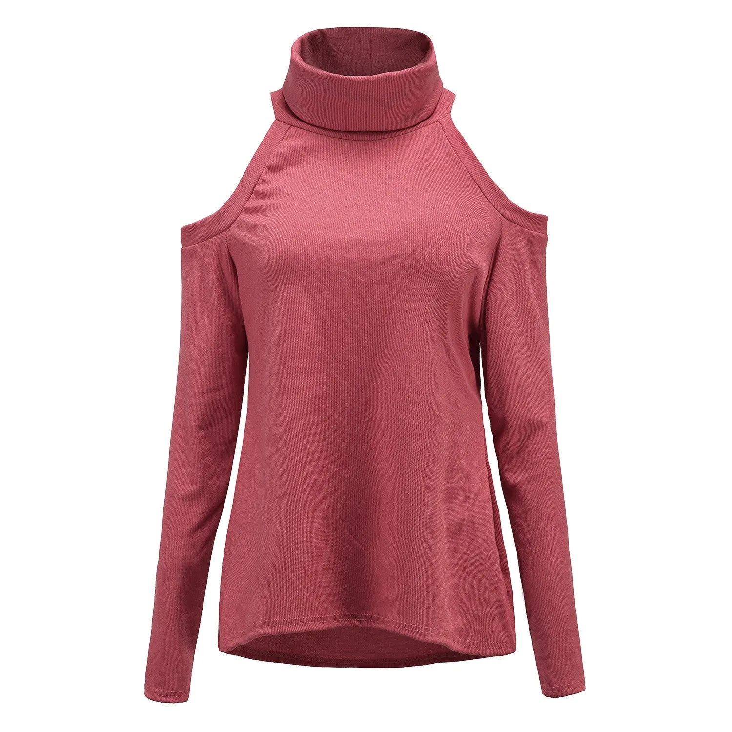 Sexy Bare Shoulder High Neck Long Sleeve Pure Color Sweater