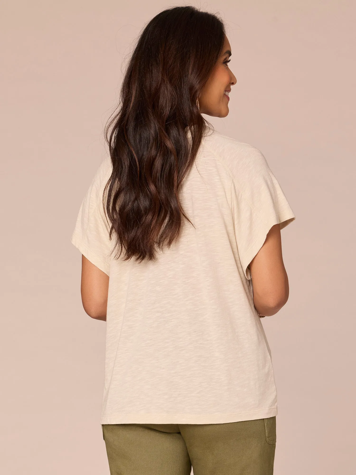 Short Sleeve Scoop Neck Embroidered Fruit Knit Boyfriend Tee
