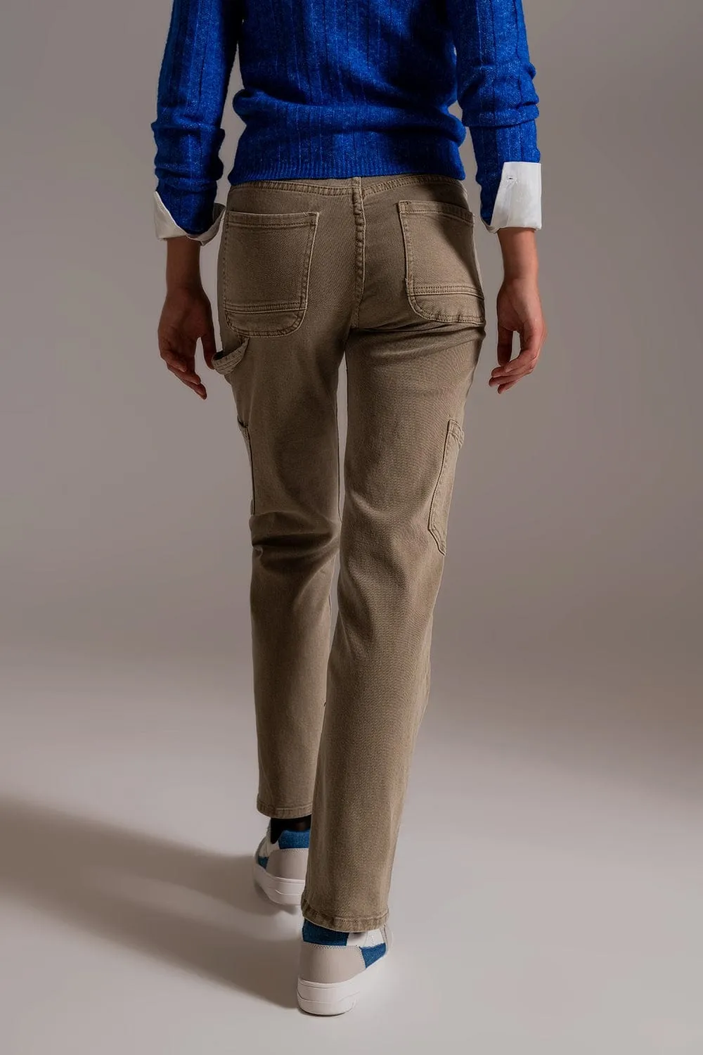 Straight Leg Cargo Pants In Brown Beige