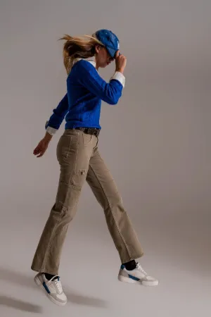 Straight Leg Cargo Pants In Brown Beige