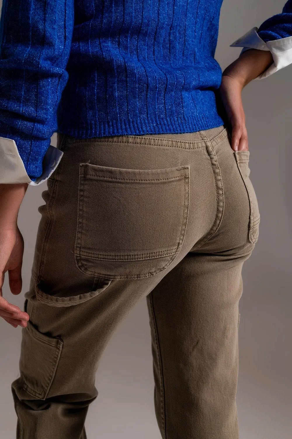 Straight Leg Cargo Pants In Brown Beige