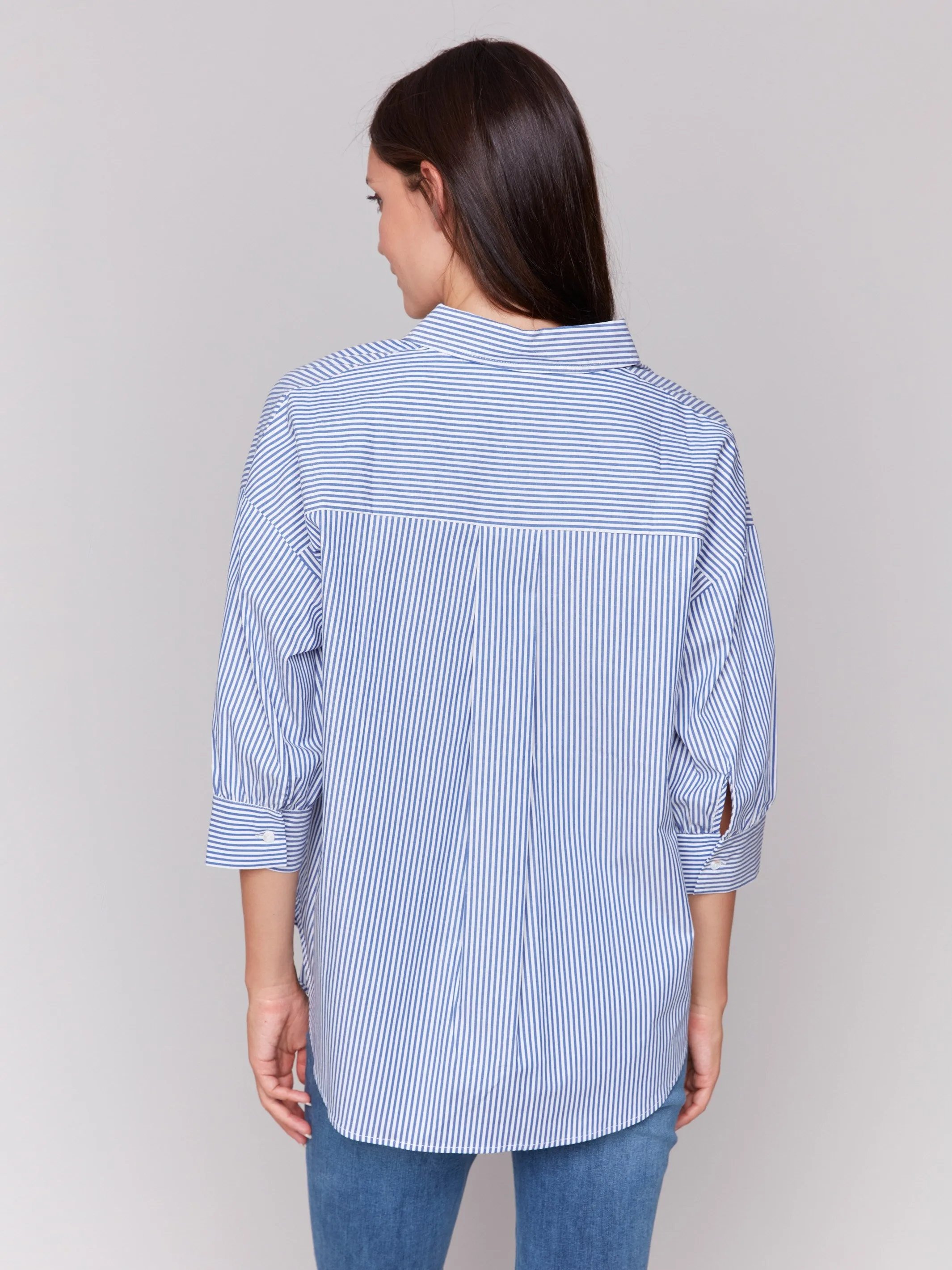 Striped Front Tie Blouse - Stripes