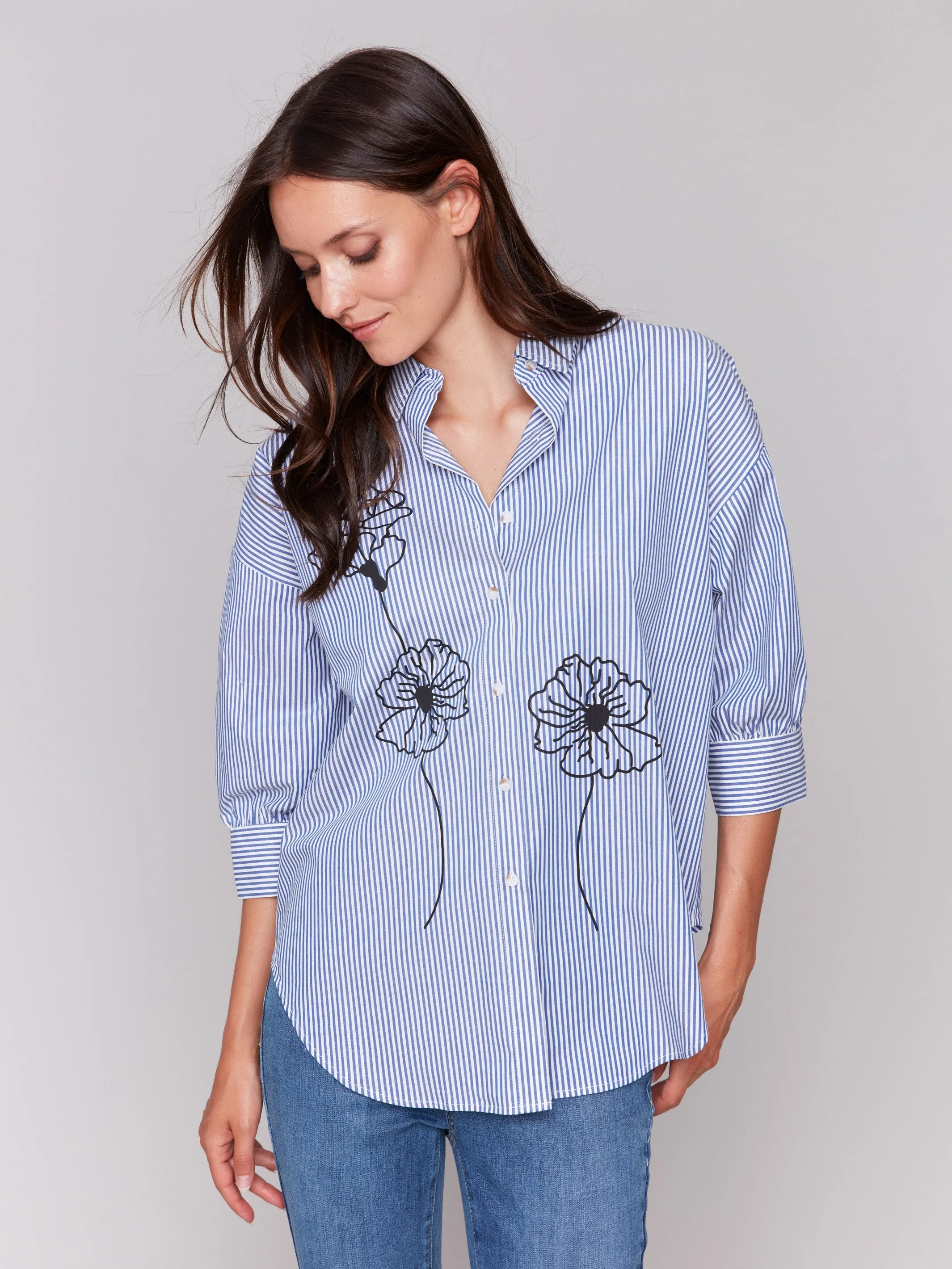 Striped Front Tie Blouse - Stripes