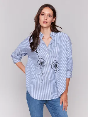 Striped Front Tie Blouse - Stripes
