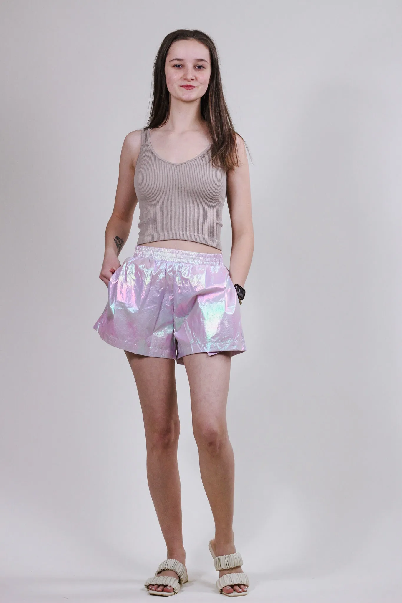 Take The Leap Purple Iridescent Shorts
