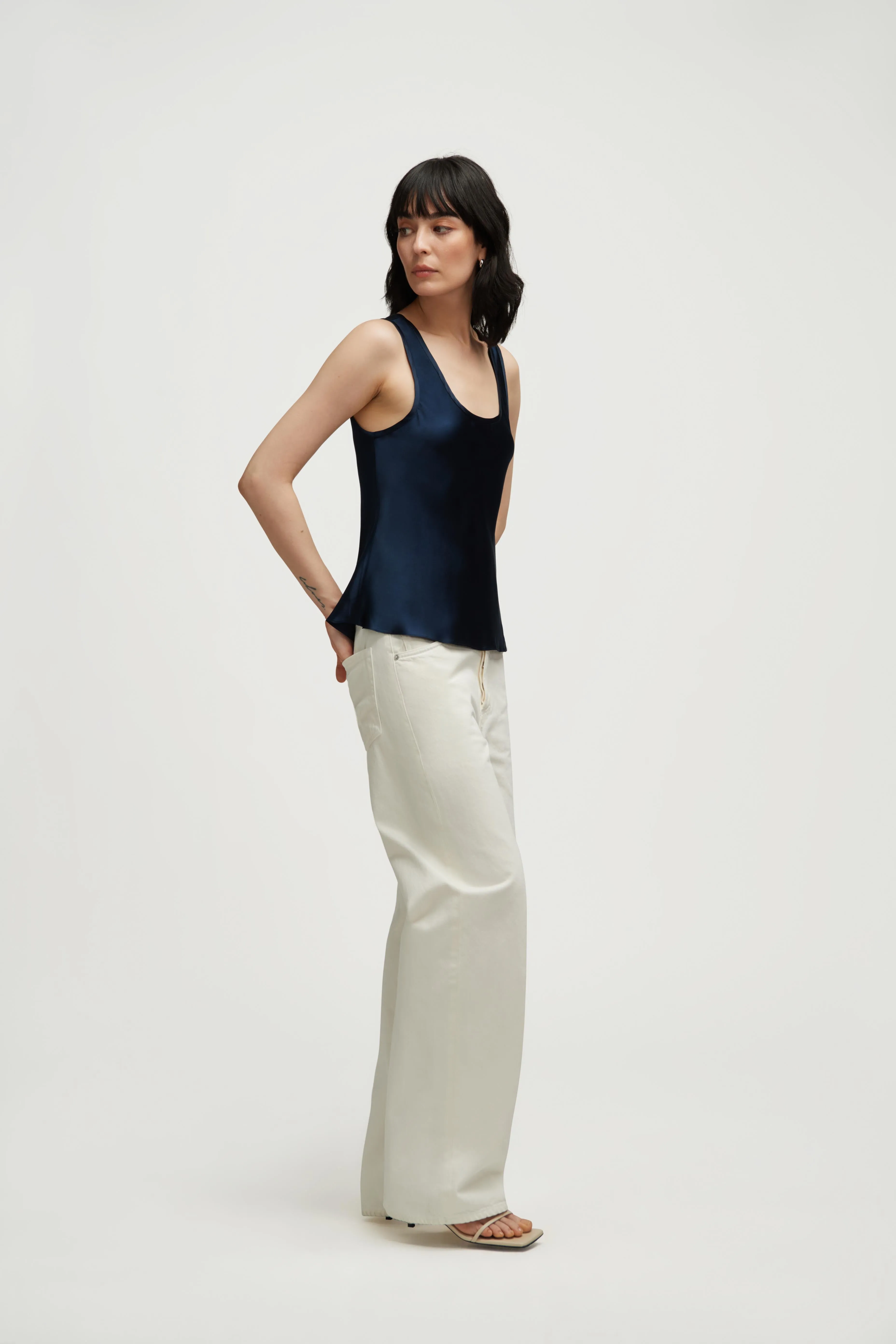 Tank in Silk Charmeuse | Midnight