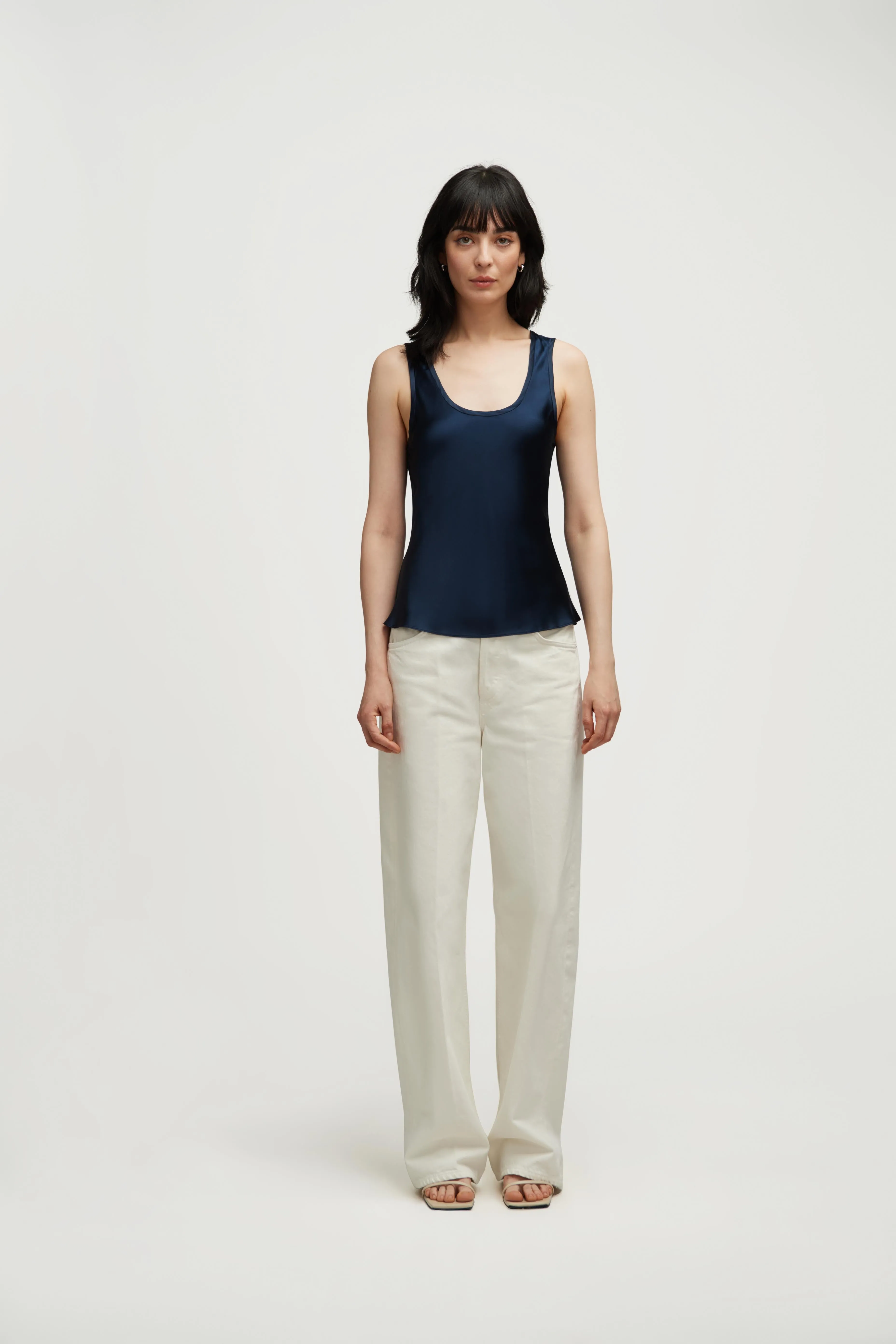 Tank in Silk Charmeuse | Midnight