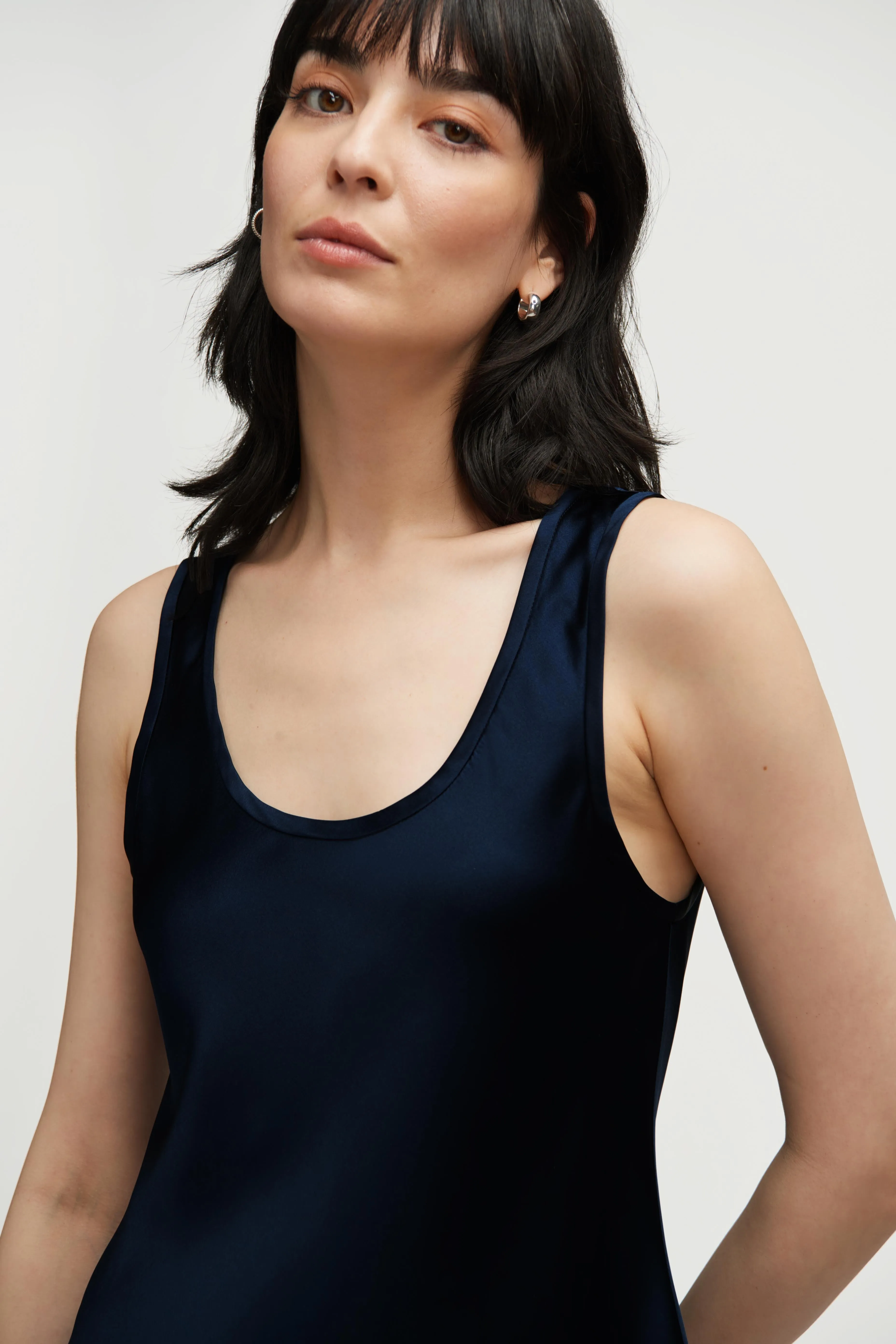 Tank in Silk Charmeuse | Midnight