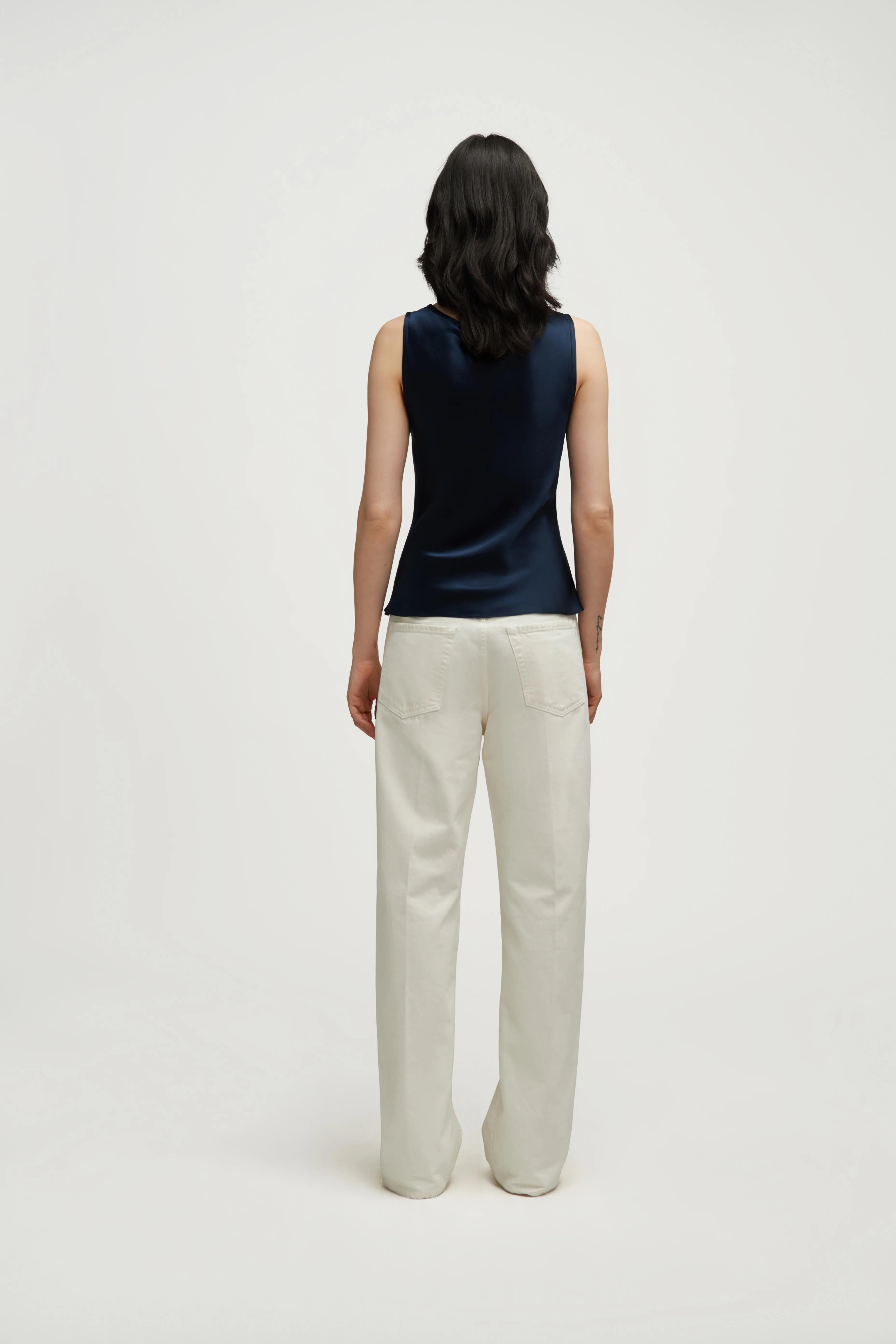Tank in Silk Charmeuse | Midnight